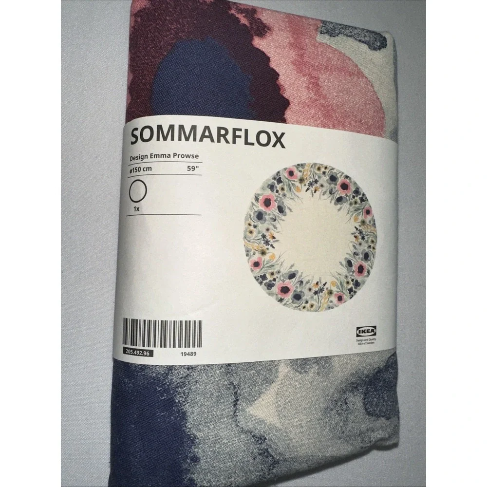 Ikea Sommarflox Tablecloth Round Off White/beige‎ Floral, 59